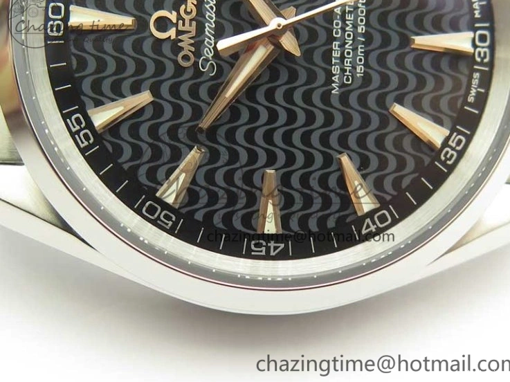 0421 FlexibleFit Aqua Terra 150M SS VSF 1:1 Best Edition Black Wave Textured Dial RG Hand on SS Bracelet A8500 Super Clone 8032